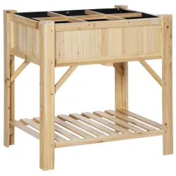 Huerto Urbano de Madera 78,5x58x81 cm Mesa de Cultivo con 6 Compartimentos y Estante Inferior para Plantas Flor... - Ogal.Es