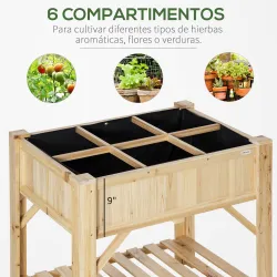 Huerto Urbano de Madera 78,5x58x81 cm Mesa de Cultivo con 6 Compartimentos y Estante Inferior para Plantas Flor... - Ogal.Es