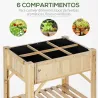 Huerto Urbano de Madera 78,5x58x81 cm Mesa de Cultivo con 6 Compartimentos y Estante Inferior para Plantas Flor... - Ogal.Es
