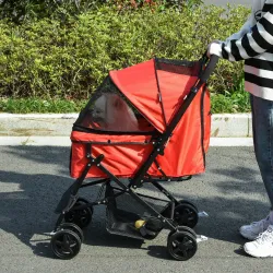 Carrito para Perros Plegable con Mango Reversible Ventana de Malla Cesta de Almacenamiento 76,5x52x95 cm Rojo - Ogal.Es