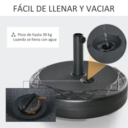 Base de Sombrilla Rellenable de Agua 30 kg Soporte de Parasol Redondo Apto para Postes de 38mm 48 mm Metal y Plá... - Ogal.Es