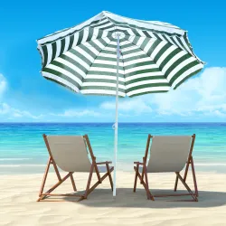 Sombrilla de Playa Ø180 cm con Techo Inclinable y Poste de Metal Protección Solar para Jardín Terraza Exterior R... - Ogal.Es