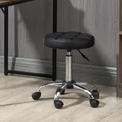 Taburete Giratorio con Ruedas Regulable en Altura de 48-63 cm Taburete de Trabajo Tapizado en Cuero PU para Pelu... - Ogal.Es