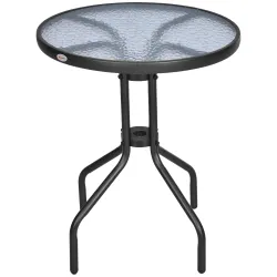 Mesa de Jardín Redonda con Encimera de Vidrio Templado Decorativa y Marco de Metal para Patio Terraza Balcón Com... - Ogal.Es