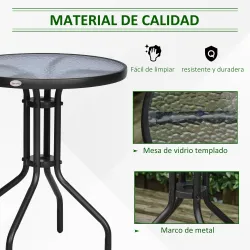 Mesa de Jardín Redonda con Encimera de Vidrio Templado Decorativa y Marco de Metal para Patio Terraza Balcón Com... - Ogal.Es