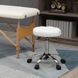 Taburete Giratorio con Ruedas Regulable en Altura de 48-63 cm Taburete de Trabajo Tapizado en Cuero PU para Pelu... - Ogal.Es