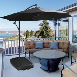 Base de Sombrilla con 2 Ruedas Rellenable de Agua 60 kg Arena 68 kg o Mixto 75 kg 80x60x17 cm Negro - Ogal.Es