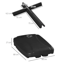 Base de Sombrilla con 2 Ruedas Rellenable de Agua 60 kg Arena 68 kg o Mixto 75 kg 80x60x17 cm Negro - Ogal.Es