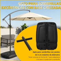 Base de Sombrilla con 2 Ruedas Rellenable de Agua 60 kg Arena 68 kg o Mixto 75 kg 80x60x17 cm Negro - Ogal.Es