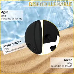 Base de Sombrilla con 2 Ruedas Rellenable de Agua 60 kg Arena 68 kg o Mixto 75 kg 80x60x17 cm Negro - Ogal.Es