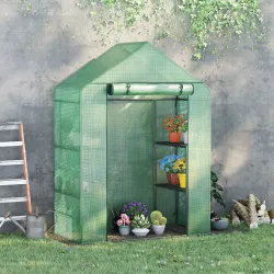 Invernadero de Jardín Invernadero de Terraza con 4 Estantes Puerta Enrollable con Cremallera Cubierta PE 140g/m²... - Ogal.Es