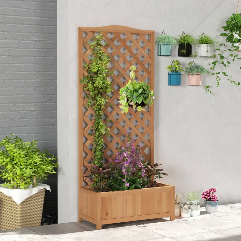 Jardinera con Enrejado de Madera Maciza Arriate Macetero con Soporte para Trepadora Cultivos Plantas Flores para... - Ogal.Es