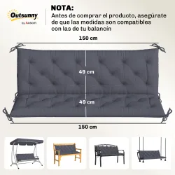 Cojín para Banco de Jardín con Respaldo, 150x98x8 cm, Colchón de Banco de 3 Plazas para Interior y Exterior con ... - Ogal.Es
