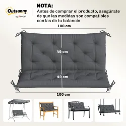 Cojín para Banco de Jardín con Respaldo, 100x98x8 cm, Colchón de Banco de 2 Plazas para Interior y Exterior con ... - Ogal.Es