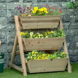 Jardinera de Escalera de 3 Niveles Maceteros de Madera Jardinera Vertical con Tela no Tejida y Orificios de Dren... - Ogal.Es