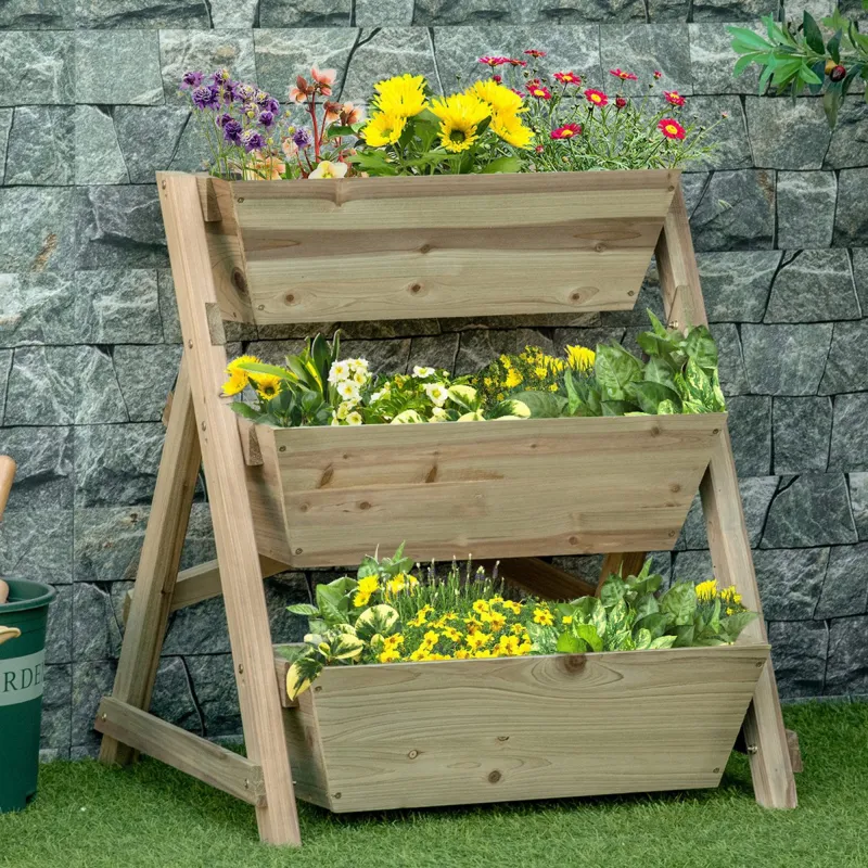 Jardinera de Escalera de 3 Niveles Maceteros de Madera Jardinera Vertical con Tela no Tejida y Orificios de Dren... - Ogal.Es