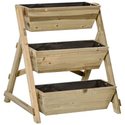 Jardinera de Escalera de 3 Niveles Maceteros de Madera Jardinera Vertical con Tela no Tejida y Orificios de Dren... - Ogal.Es