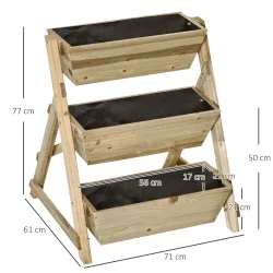 Jardinera de Escalera de 3 Niveles Maceteros de Madera Jardinera Vertical con Tela no Tejida y Orificios de Dren... - Ogal.Es