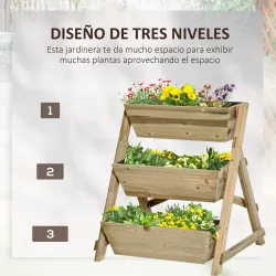 Jardinera de Escalera de 3 Niveles Maceteros de Madera Jardinera Vertical con Tela no Tejida y Orificios de Dren... - Ogal.Es