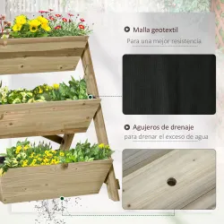 Jardinera de Escalera de 3 Niveles Maceteros de Madera Jardinera Vertical con Tela no Tejida y Orificios de Dren... - Ogal.Es