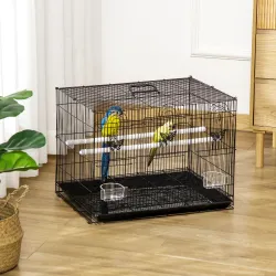 Jaula para Pájaros 60x41x41 cm Pajarera de Metal con Comederos 2 Perchas 3 Puertas y Asa de Transporte para Pája... - Ogal.Es