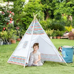 Tienda de Campaña para Niños de +3 Años Tipi Infantil de Madera Portátil con Ventana para Interiores y Exteriore... - Ogal.Es