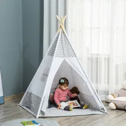 Tienda de Campaña para Niños de +3 Años Tipi Infantil de Madera Portátil con Ventana Colchoneta y Bolsa de Trans... - Ogal.Es