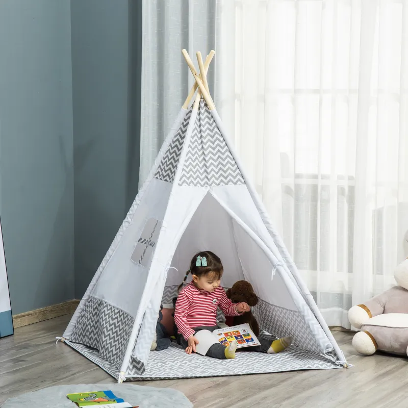 Tienda de Campaña para Niños de +3 Años Tipi Infantil de Madera Portátil con Ventana Colchoneta y Bolsa de Trans... - Ogal.Es