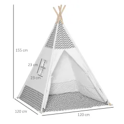 Tienda de Campaña para Niños de +3 Años Tipi Infantil de Madera Portátil con Ventana Colchoneta y Bolsa de Trans... - Ogal.Es