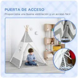 Tienda de Campaña para Niños de +3 Años Tipi Infantil de Madera Portátil con Ventana Colchoneta y Bolsa de Trans... - Ogal.Es