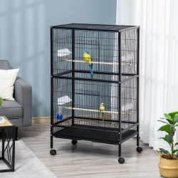 Jaula para Pájaros con 4 Ruedas Pajarera Metálica con Múltiples Puertas 4 Comederos Bebedero 2 Perchas 79x52x137... - Ogal.Es