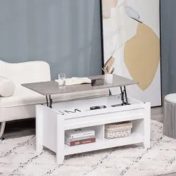 Mesa de Centro Elevable Mesa de Café con Encimera Elevable 2 Compartimentos Abiertos y Espacio Oculto de Almacen... - Ogal.Es