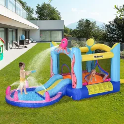 Castillo Inflable Infantil con Tobogán Cama de Salto Piscina Inflador y Bolsa de Transporte 360x175x180 cm Multi... - Ogal.Es