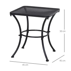 Mesa Auxiliar Cuadrada Mesa de Jardín Exterior con Estructura de Metal para Patio Terraza Balcón 45x45x50 cm Negro - Ogal.Es