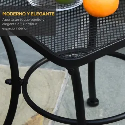 Mesa Auxiliar Cuadrada Mesa de Jardín Exterior con Estructura de Metal para Patio Terraza Balcón 45x45x50 cm Negro - Ogal.Es