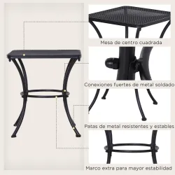 Mesa Auxiliar Cuadrada Mesa de Jardín Exterior con Estructura de Metal para Patio Terraza Balcón 45x45x50 cm Negro - Ogal.Es