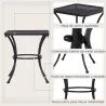 Mesa Auxiliar Cuadrada Mesa de Jardín Exterior con Estructura de Metal para Patio Terraza Balcón 45x45x50 cm Negro - Ogal.Es