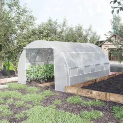 Invernadero de Túnel Invernadero de Jardín 4x3x2 m con Puerta y 8 Ventanas Enrollables para Cultivos Plantas Blanco - Ogal.Es