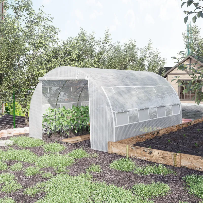 Invernadero de Túnel Invernadero de Jardín 4x3x2 m con Puerta y 8 Ventanas Enrollables para Cultivos Plantas Blanco - Ogal.Es
