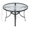 Mesa de Cristal de Jardín con Agujero para Sombrilla Mesa para Comer Redonda con Marco de Acero para Exterior Te... - Ogal.Es