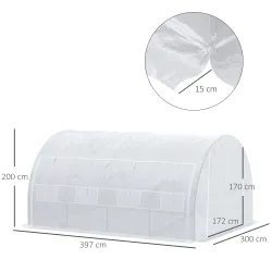Invernadero de Túnel Invernadero de Jardín 4x3x2 m con Puerta y 8 Ventanas Enrollables para Cultivos Plantas Blanco - Ogal.Es