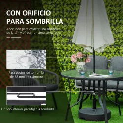 Mesa de Cristal de Jardín con Agujero para Sombrilla Mesa para Comer Redonda con Marco de Acero para Exterior Te... - Ogal.Es