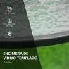 Mesa de Cristal de Jardín con Agujero para Sombrilla Mesa para Comer Redonda con Marco de Acero para Exterior Te... - Ogal.Es