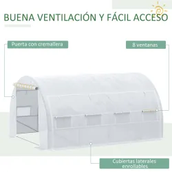 Invernadero de Túnel Invernadero de Jardín 4x3x2 m con Puerta y 8 Ventanas Enrollables para Cultivos Plantas Blanco - Ogal.Es