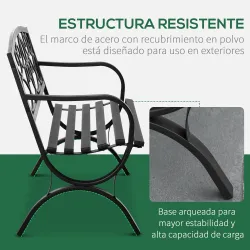 Banco de Jardín de 2 Plazas con Respaldo y Reposabrazos Estilo Vintage Exterior Carga 240 kg Hierro Fundido Acer... - Ogal.Es