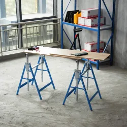 Set de 2 Caballetes Metálicos Plegables con Altura Ajustable Caballetes de Sierra de Acero 68x58x80-130 cm Azul - Ogal.Es