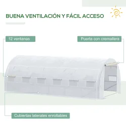 Invernadero de Exterior 6x3x2 m Invernadero de Túnel con Puerta y 12 Ventanas de Malla Enrollables Invernadero d... - Ogal.Es