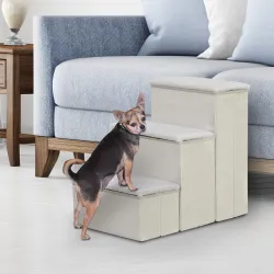Escalera para Mascotas de 3 Peldaños Plegable con Tapas Abatibles y Espacio de Almacenamiento 3 Escalones de Per... - Ogal.Es