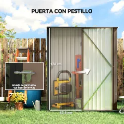 Caseta de Jardín Metálica 1,34 m² 161,5x94,5x196 cm con 1 Puerta y Cerradura para Almacenamiento de Herramientas... - Ogal.Es