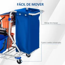 Carro de Limpieza con Bolsa de Basura Carro de Servicio con Doble Cubo de 18 Litros Escurridor de Prensa 2 Cubet... - Ogal.Es